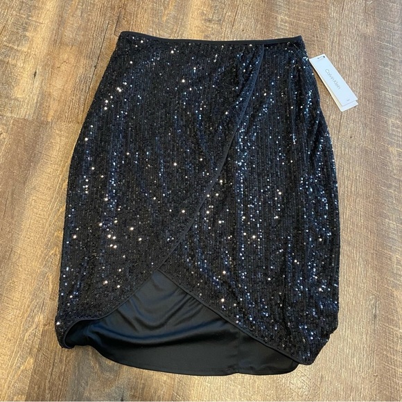 NWT Calvin Klein Black Sequin Skirt Size 6 - Picture 1 of 8